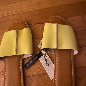 New. Neon Yellow  Leather Slides.